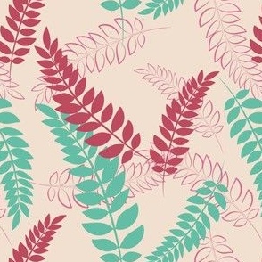 Acacia leaves seamless pattern on pink background