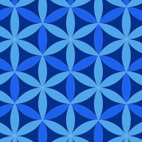 Blue colored geometric pattern with simetric flowers