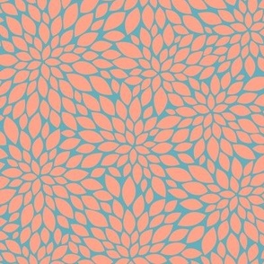 Dahlia Blossom Pattern - Peach and Aqua