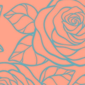 Large Rose Cutout Pattern - Peach and Aqua