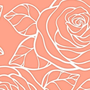 Large Rose Cutout Pattern - Peach and White