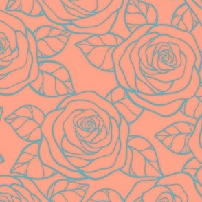 Rose Cutout Pattern - Peach and Aqua