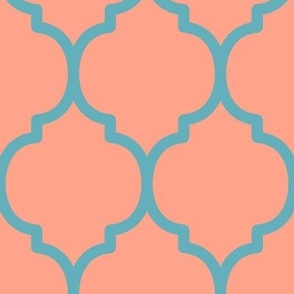 Extra Large Moroccan Tile Pattern - Peach and Aqua