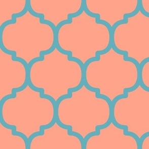 Large Moroccan Tile Pattern - Peach and Aqua
