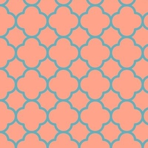 Quatrefoil Pattern - Peach and Aqua