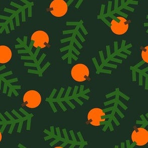 Christmas tree branches and oranges