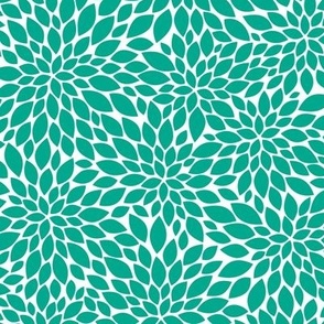 Dahlia Blossom Pattern - Peacock Green and White
