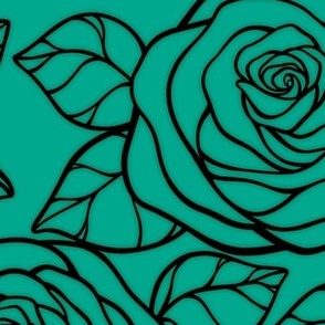 Large Rose Cutout Pattern - Peacock Green and Blue