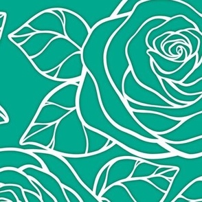 Large Rose Cutout Pattern - Peacock Green and White