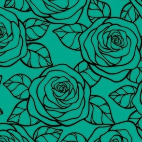 Rose Cutout Pattern - Peacock Green and Blue