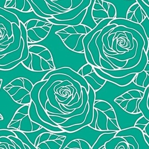 Rose Cutout Pattern - Peacock Green and White