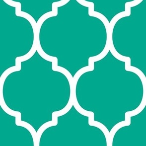 Extra Large Moroccan Tile Pattern - Peacock Green and White