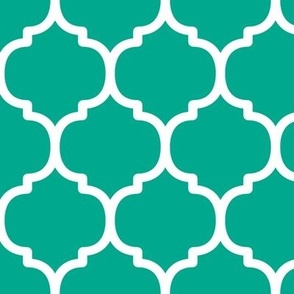 Large Moroccan Tile Pattern - Peacock Green and White
