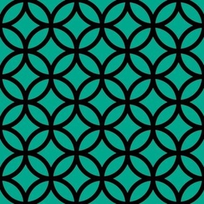 Interlocked Circle Pattern - Peacock Green and Blue
