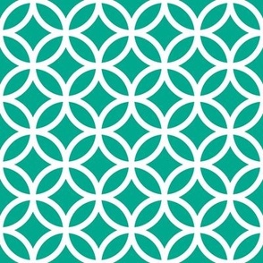 Interlocked Circle Pattern - Peacock Green and White