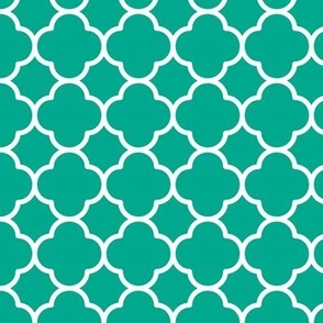 Quatrefoil Pattern - Peacock Green and White
