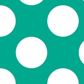 Large Polka Dot Pattern - Peacock Green and White