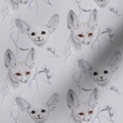 4x5 Inch Half-Drop Repeat of Fennec Foxes with Foxtail Grasses