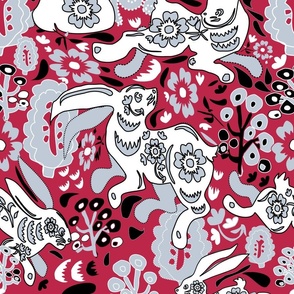 Rabbits Flower Run  gray on viva magenta