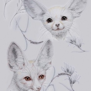 10x12 Inch Half-Drop Repeat of Fennec Foxes with Foxtail Grasses