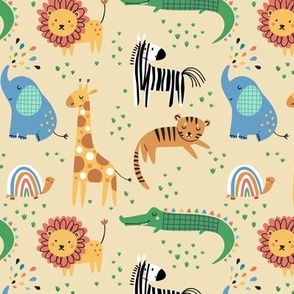 Safari Animals (light honeydrop) giraffe zebra elephant alligator lion tiger turtles, smaller size