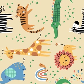 Safari Animals (light honeydrop) giraffe zebra elephant alligator lion tiger turtles ROTATED