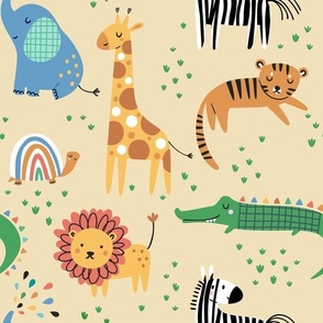 Safari Animals (light honeydrop) giraffe zebra elephant alligator lion tiger turtles