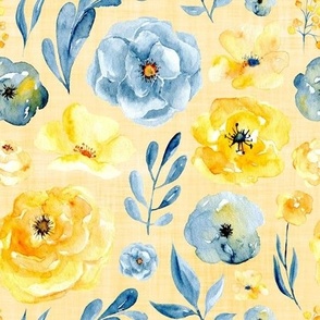 blue and yellow floral yellow linen