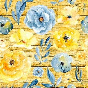 blue and yellow floral yellow wood