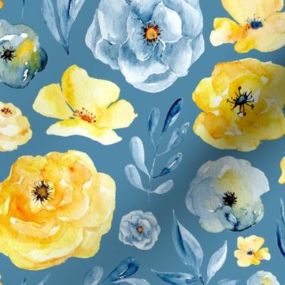 blue and yellow floral blue