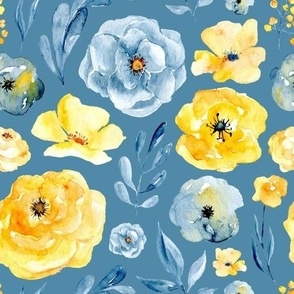 blue and yellow floral blue