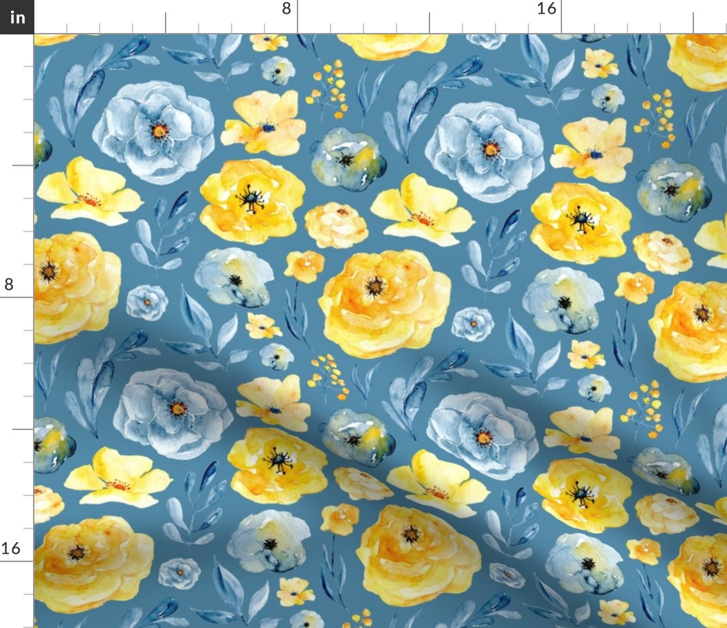 blue and yellow floral blue