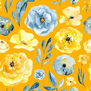 blue and yellow floral orange