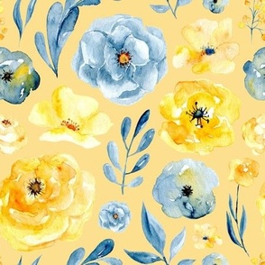 blue and yellow floral yellow