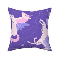 Space Unicorns in Purple Cut-and-Sew Pillow