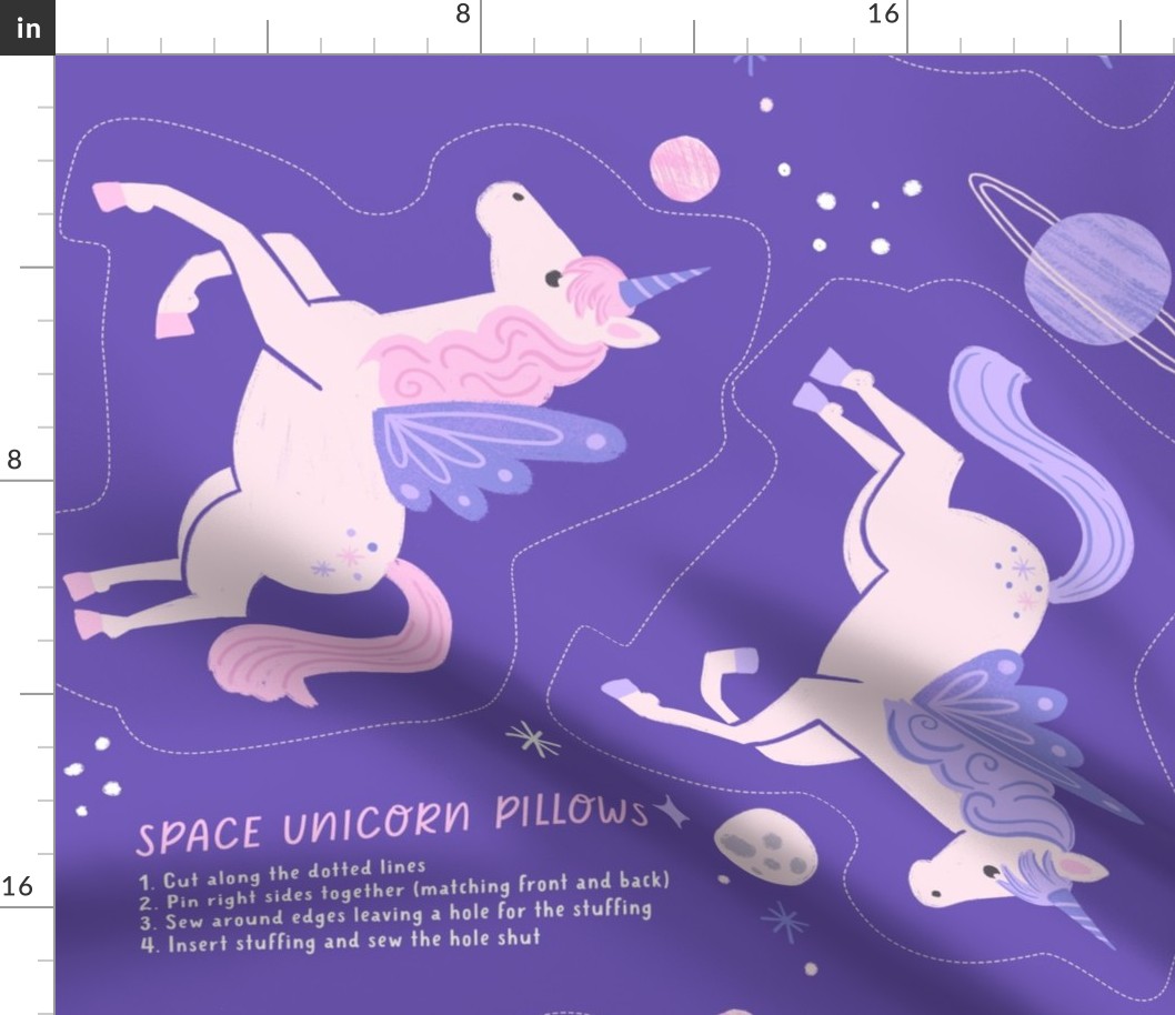 Space Unicorns in Purple Cut-and-Sew Pillow