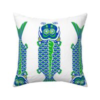 4 Japanese Fish Teatowel Blue