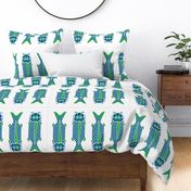 4 Japanese Fish Teatowel Blue