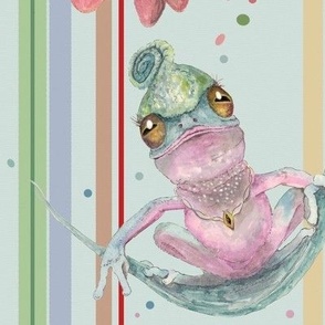 9x27-Inch Half-Drop Repeat of Watercolor Illustrations of Friendly Frogs