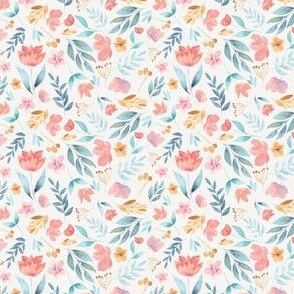 pink blue and mustard watercolour florals - linen_small