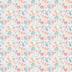 pink blue and mustard watercolour florals - linen_xtra small