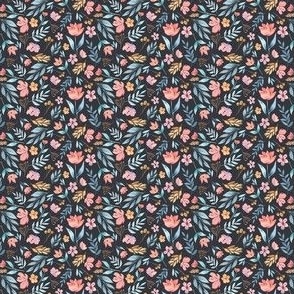 pink blue and mustard watercolour florals Charcoal_xtra small