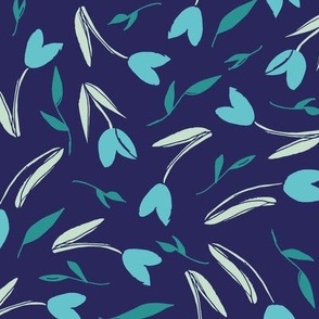 Tulips in turqoise on sapphire blue background-large