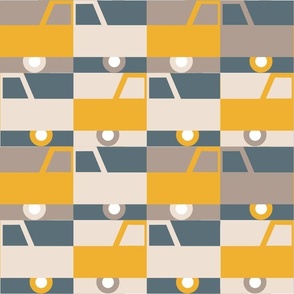 (L)Traffic jam check pattern yellow, tan, eggshell, blue 