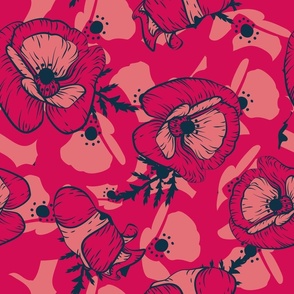 Vintage Red Poppies overall print