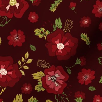 Retro OxBlood and Burgundy Floral Medium