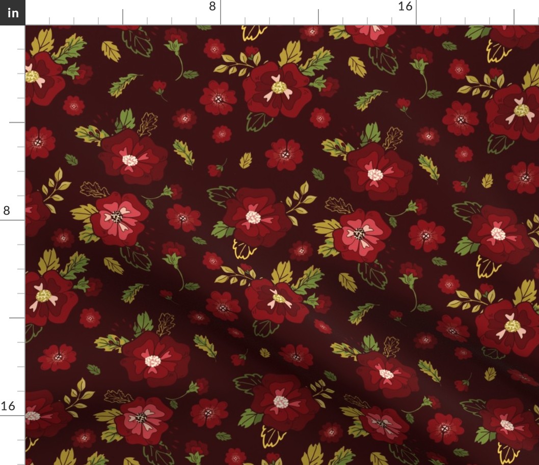 Retro OxBlood and Burgundy Floral Medium