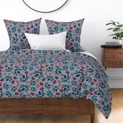  thistle flowers - sky blue red navy bordo