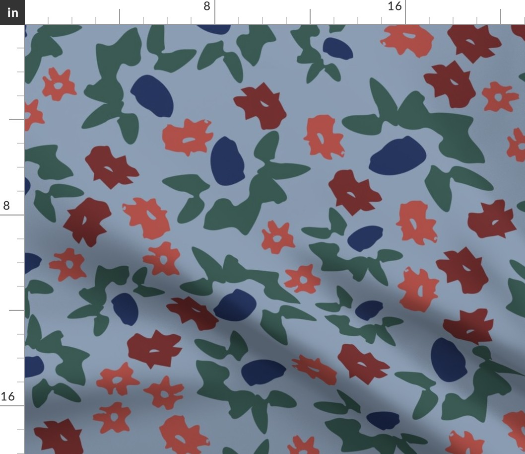  thistle flowers - sky blue red navy bordo