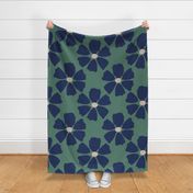 big flowers - green navy soft pink